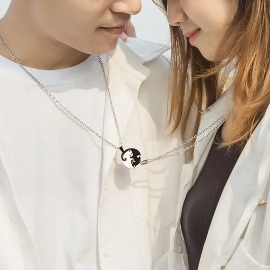 Cat Pendant Stainless Steel Couple Necklaces
