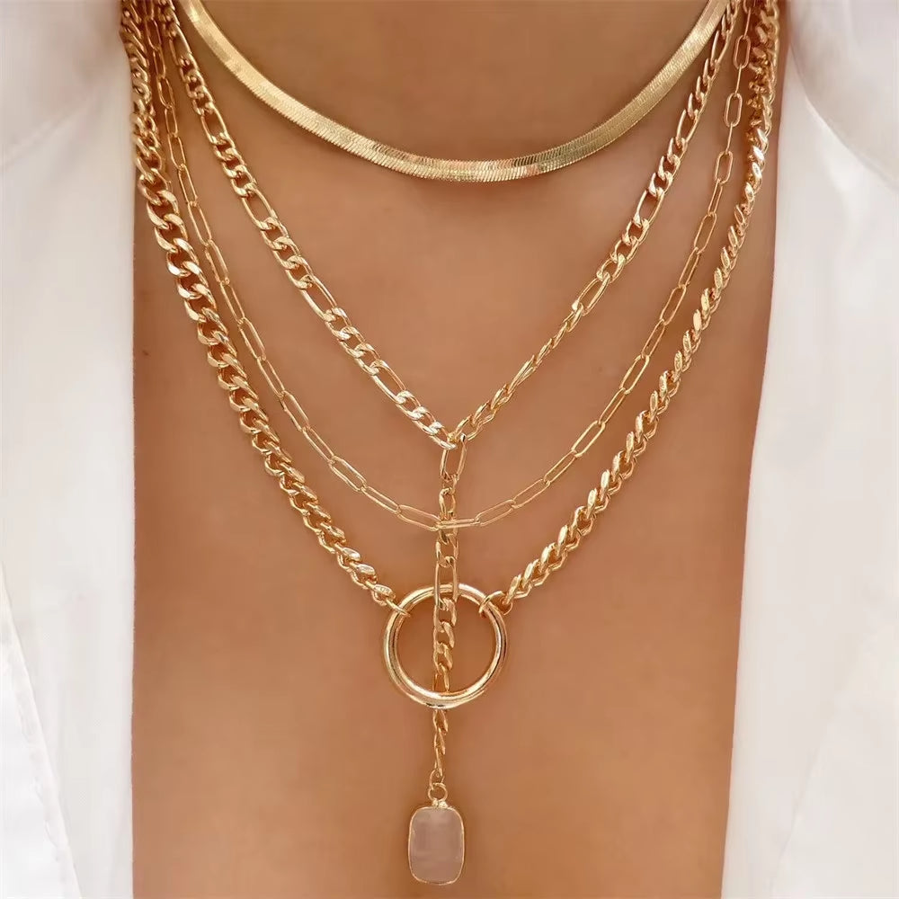 Vintage Punk Gold-plate Thick Chain Head Portrait Coin Pendant Necklace For Women